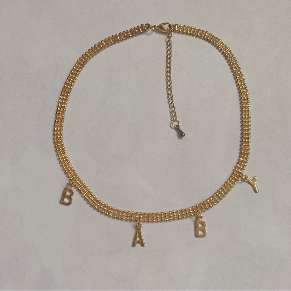 BABY Gold Metal Ribbon Letter Pendant Choker